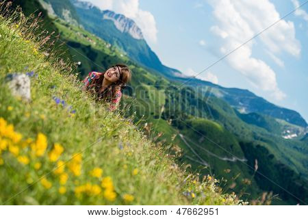 Beautiful Woman Lying On The Grass