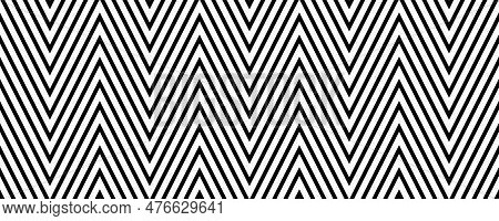 Zig Zag Seamless Pattern. Black White Herringbone Ornament Background. Repeating Chevron Motif Textu