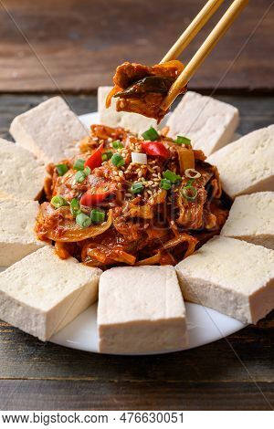 Korean Food, Tofu And Stir Fried Kimchi With Pork (dubu Kimchi)