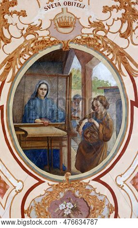Zlatar, Croatia - November 17, 2011: Holy Family, Ceiling Fresco In The Parish Church Of The Assumpt
