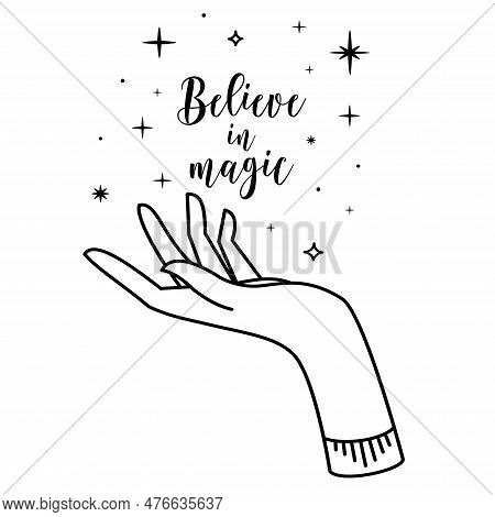 Linear Vector Illustration. Magical Hand Drawings. The Concept Of Magic And Healing With Hands. Cosm