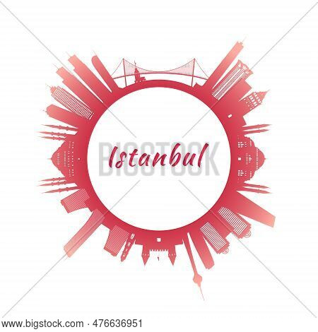 Istanbul Skyline With Colorful Buildings. Circular Style. Stock Vector Illustration.
