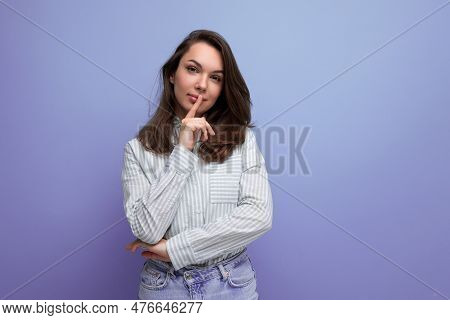 Pretty Young Brunette Lady With Chic Well-groomed Thick Hair