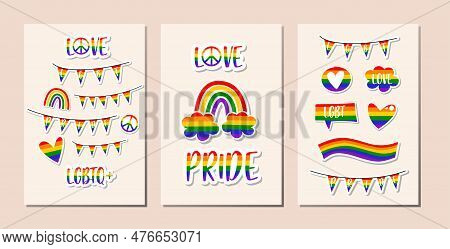 Set Of Greeting Card With Lettering Happy Father\'s Day And Cute Hand Drawing Hearts Shape. Blue Tru