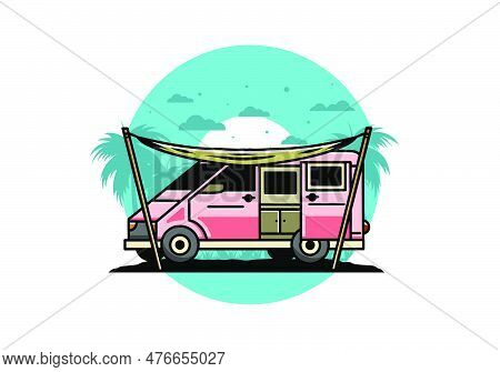 Illustration Design Of A Camper Van And Flysheet