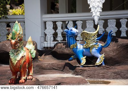 Carving Sculpture Art Of Legend Creatures Mythical Himmapan Animal In Himavanta Legendary Forest For