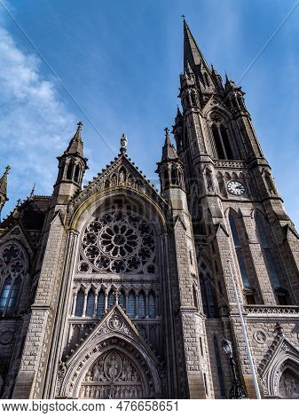 Catholic Cathedral In Ireland, Gothic Style. The Cathedral Church Of St Colman Known As Cobh Cathedr