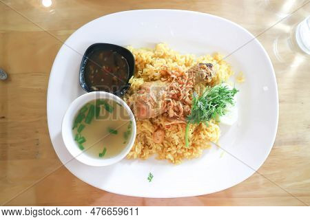 Chicken Rice Or Spiced Rice Steamed With Chicken, Rice Topped With Chicken Or Chicken And Rice