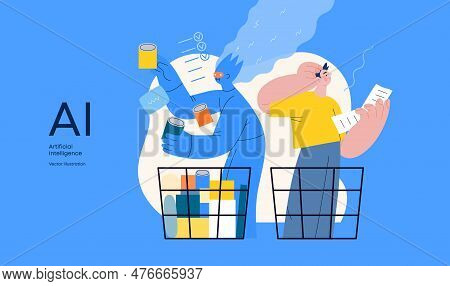 Artificial Intelligence, Shopping -modern Flat Vector Concept Illustration Of Ai Effectively Choosin