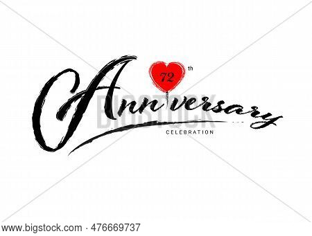 72 Years Anniversary Celebration Logo With Red Heart Vector, 72 Number Logo Design, 72th Birthday Lo