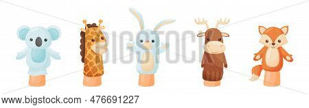 Hand Puppet Toy Made From Fabric Wore By Hand Vector Set