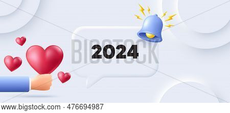 2024 Year Icon. Neumorphic Background With Speech Bubble. Event Schedule Annual Date. 2024 Annum Pla