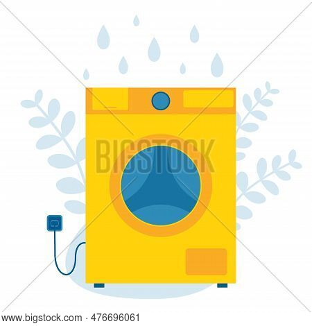 Flat Illustration Of Washing Machine. Washing Machine Vector Isolated Icon. Washing Machine And Flor