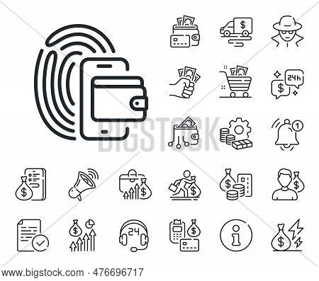 Money Purse Sign. Cash Money, Loan And Mortgage Outline Icons. Wallet Line Icon. Fingerprint Cash Sy