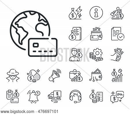 Credit Card Sign. Cash Money, Loan And Mortgage Outline Icons. Internet Pay Line Icon. Non-cash Mone