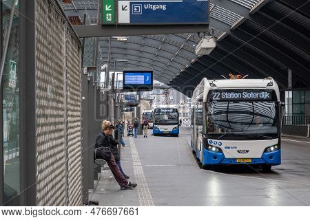 Amsterdam, The Netherlands - 8 September 2022: Gvb Bus At Amsterdam Central Station Bus Station
