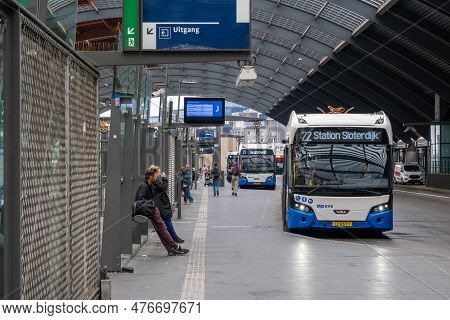 Amsterdam, The Netherlands - 8 September 2022: Gvb Bus At Amsterdam Central Station Bus Station