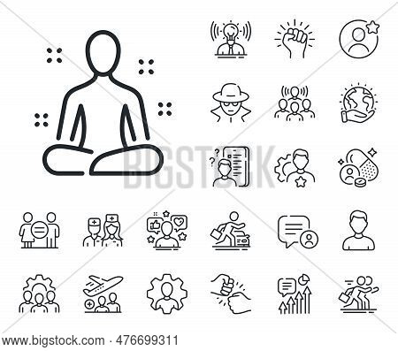 Meditation Pose Sign. Specialist, Doctor And Job Competition Outline Icons. Yoga Line Icon. Relax Bo