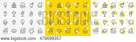 Vanilla Sundae, Frozen Yogurt, Bubble Waffle. Ice Cream Line Icons. Sweet Dessert Food, Milkshake Wi