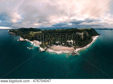 Aerial Of Te Whanganui-a-hei Cathedral Cove Marine Reserve In Coromandel Peninsula North Island, New