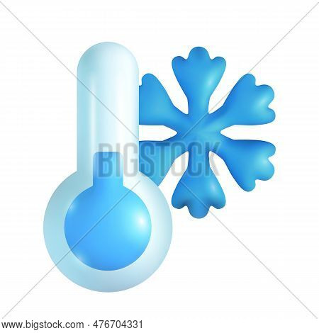 Snowflake With Thermometer 3d Vector Illustration. Cold Weather In Winter And Low Temperature In Car
