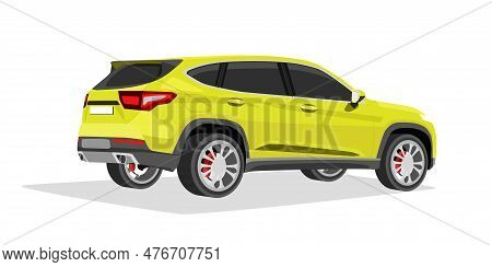 Perspectives Rear Side View Of Suv Yellow Car. Isolated Of White Background.