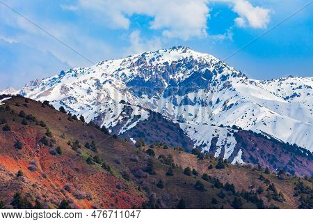 Beldersay Mountain In Tian Shan Range, Chimgan Region Near Taskent City In Uzbekistan In Spring, Vie