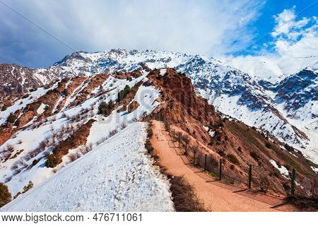 Chimgan Mountain In Tian Shan Range Near The Taskent City In Uzbekistan In Spring, View From Cable C