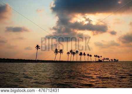 Alappuzha Backwaters Landscape In Kerala State In India At Sunset