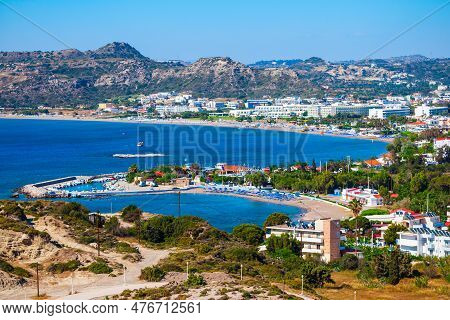 Faliraki Beach Aerial Panoramic View In Rhodes Island In Greece