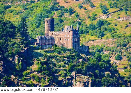 Katz Castle Or Burg Katz Is A Castle Ruin Above The St. Goarshausen Town In Rhineland-palatinate Reg