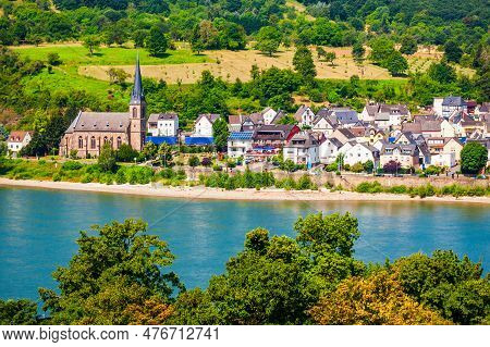 Boppard Town Aerial Panoramic View From Gedeonseck Viewpoint. Boppard Is The Town In The Rhine Valle