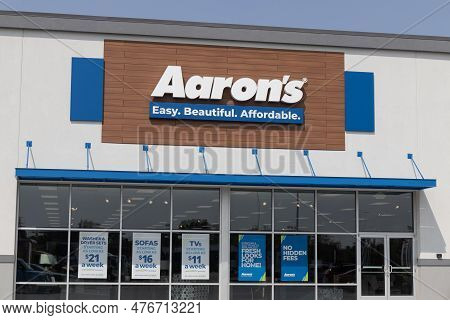 Indianapolis - Circa May 2023: Aaron's Rent To Own Retail Store. Aaron's Allows People To Rent Elect