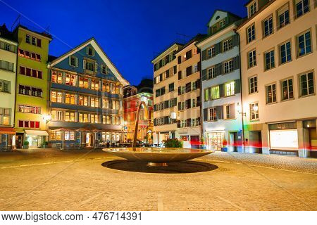 Colorful Houses At The Munsterhof Main Square In The Centre Of Zurich City In Switzerland