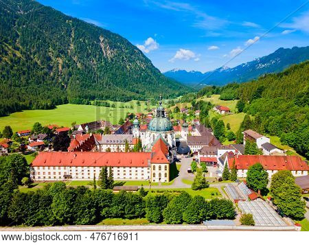 Ettal Abbey Aerial Panoramic View. Ettal Abbey Is A Benedictine Monastery In The Village Of Ettal Cl
