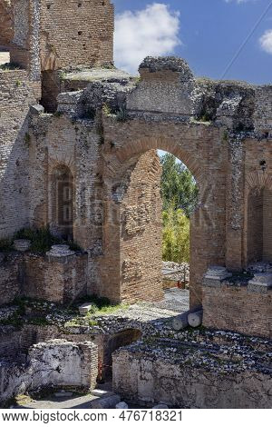 Taormina, Sicily, Italy - April 28, 2023: Ancient Theatre Of Taormina (teatro Antico Di Taormina), R