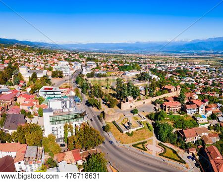 Batonis Tsikhe Fortress Aerial Panoramic View In Telavi. Telavi Is The Main City Of Kakheti Province