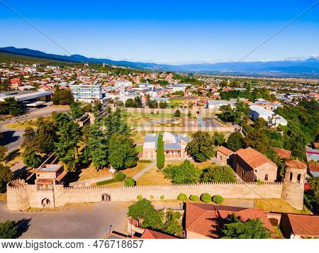 Batonis Tsikhe Fortress Aerial Panoramic View In Telavi. Telavi Is The Main City Of Kakheti Province