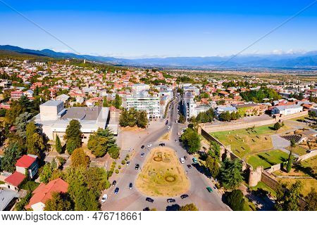 Telavi Old Town Aerial Panoramic View. Telavi Is The Main City Of Kakheti Province In Georgia.