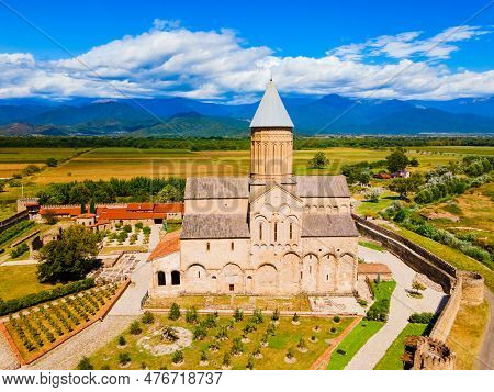Alaverdi Monastery Complex Aerial Panoramic View In Kakheti. Kakheti Is A Region In Eastern Georgia 