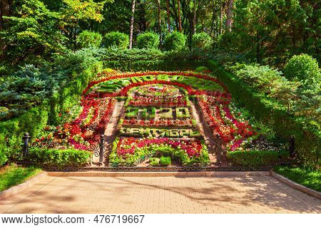 Kislovodsk, Russia - September 29, 2020: Flower Calendar In Kislovodsk National Park In Kislovodsk C