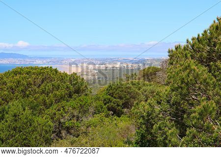 View Over Costa Da Caparica, Portugal, From A Viewpoint In The Mata Nacional Dos Medos. This View Is