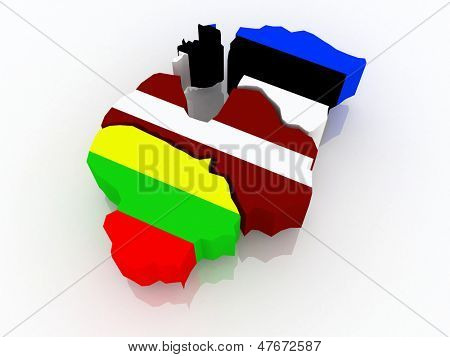 Mappa dei paesi baltici. 3D
