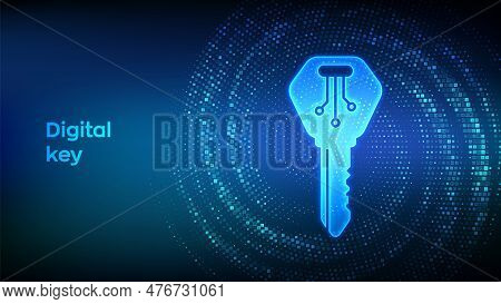 Digital Key. Electronic Key Icon Made With Binary Code. Cyber Security And Access Background. Virtua