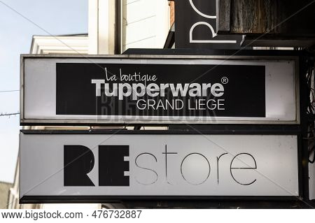 Liege, Belgium - November 8, 2022: Logo Of Tupperware On Their Boutique For Liege. Tupperware Is An 