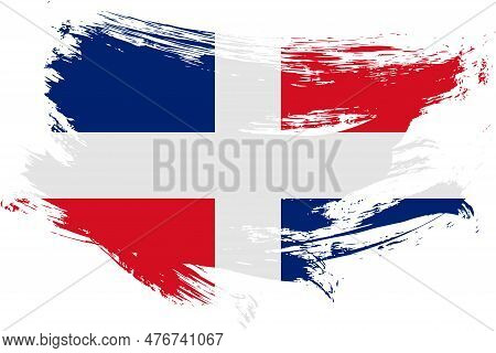 Dominican Republic Brush Stroke Flag Vector Background. Hand Drawn Grunge Style Republica Dominicana