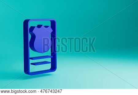 Blue Police Badge With Id Case Icon Isolated On Blue Background. Minimalism Concept. 3d Render Illus