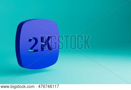 Blue 2k Ultra Hd Icon Isolated On Blue Background. Minimalism Concept. 3d Render Illustration