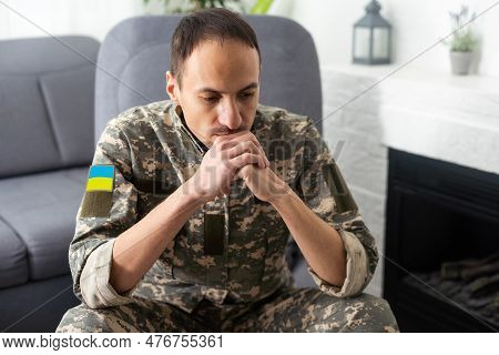 Ukrainian Man, Sodier. Mental Health. Nervous Male Military Suffering Depression, Ptsd Concept. Man 
