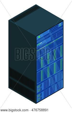 Isometric Server. Network Server Room. Server In Cabinets. Storage Database. Isometric Technology. V